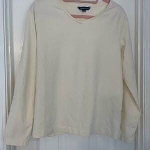 Lands' End Off-White V-Neck Top Size L (14-16)